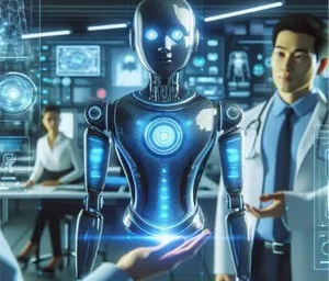 An AI robot interacting with a doctor
