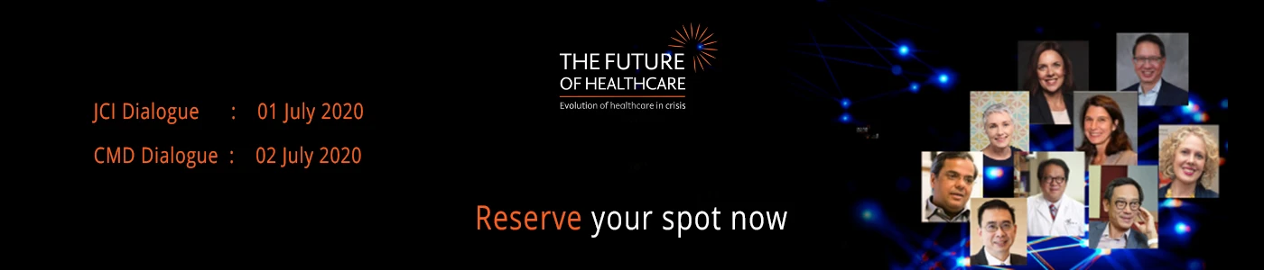 "The Future of Healthcare" webinar banner featuring medical professionals discussing healthcare quality during a crisis.