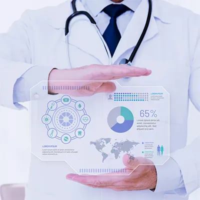 Doctor holding tablet displaying medical chart diagram. This approach to healthcare decision-making showcases the potential of data analysis.