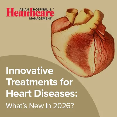 Illustration of a human heart with text about innovative heart disease treatments in 2026.